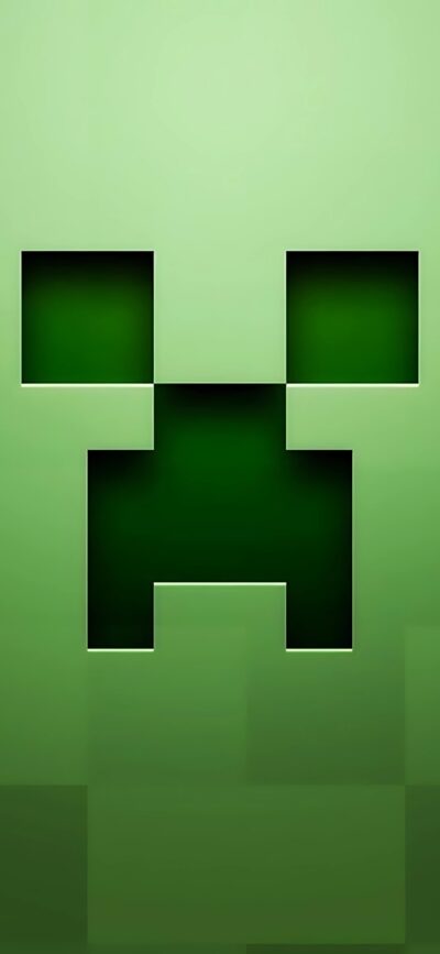 Creeper face from Minecraft, green pixelated design | 4K Wallpaper for Mobile | Green & Black | Explore: Minecraft, Gaming, Cyberpunk