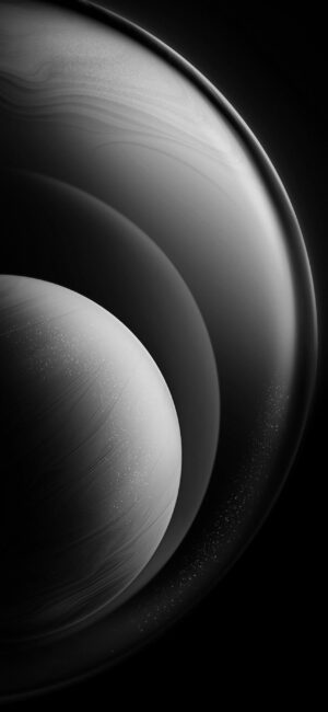 Monochrome space wallpaper featuring planets, rings, and cosmic textures enhancing beauty and mystery | 4K Wallpaper for Mobile