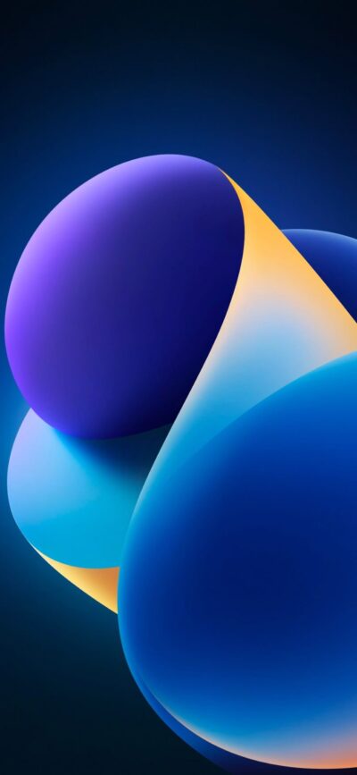 Abstract design with spherical shapes and vibrant blue, purple, and orange gradients | 4K Wallpaper for Mobile