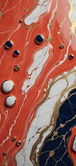 Abstract swirling design in orange, white, blue, gold; marbled luxury, modern aesthetic | 4K Wallpaper for Mobile