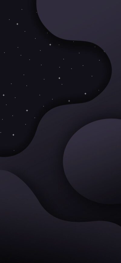 Abstract design with dark shapes and white stars, night sky or space theme | 4K Wallpaper for Mobile | Black, White Wallpaper