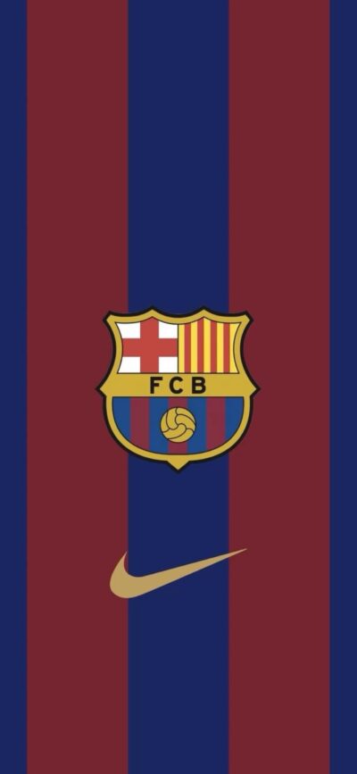 FC Barcelona emblem with Nike logo on traditional red and blue vertical stripes | 4K Wallpaper for Mobile