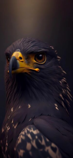 Majestic eagle with detailed plumage against a dark background | Brown, black, yellow tones | 4K Wallpaper for Mobile