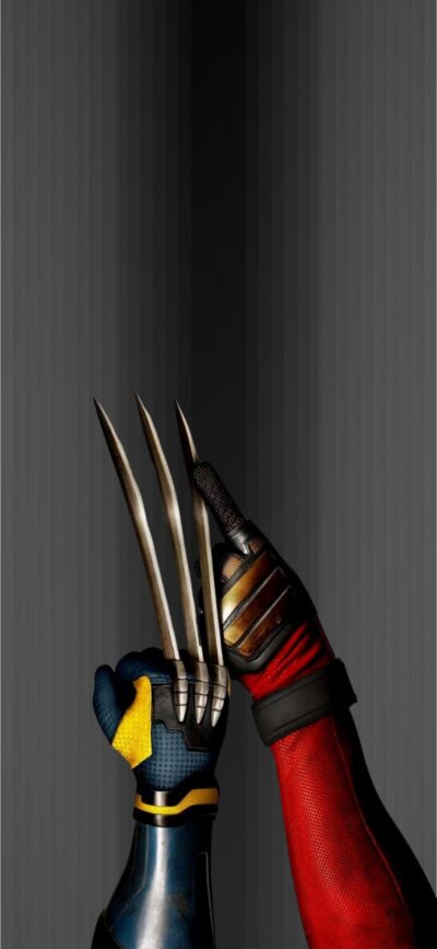 Wolverine and Deadpool glove-inspired design; black, red, yellow, blue colors | 4K Wallpaper, for Mobile