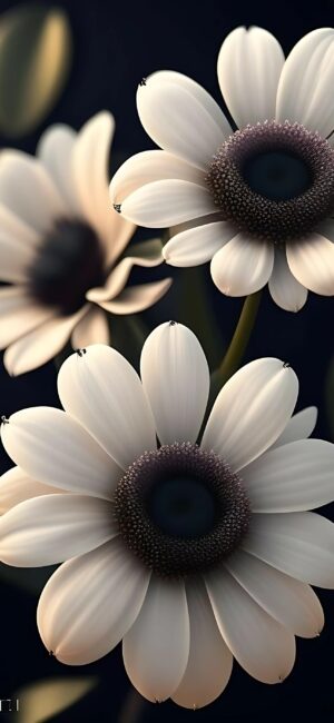 White flowers with dark centers on a blurred background, highlighting delicate petals | 4K Wallpaper for Mobile | White, Black, Brown