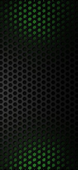 Modern abstract design with circular perforations and gradient from black to green for a futuristic look | 4K Wallpaper for Mobile