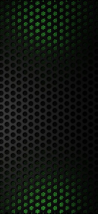 Modern abstract design with circular perforations and gradient from black to green for a futuristic look | 4K Wallpaper for Mobile