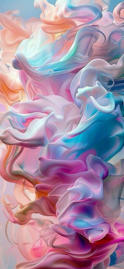 Mesmerizing abstract design with swirling pastel hues in pink, blue, purple, and peach, creating a dreamy atmosphere | 4K Wallpaper for Mobile.