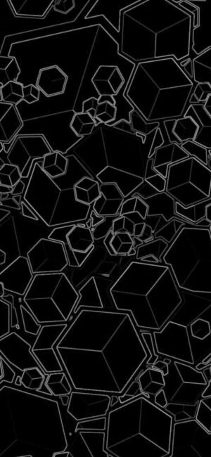 Abstract geometric cubes in black and white, varying sizes create depth and complexity | 4K Wallpaper for Mobile