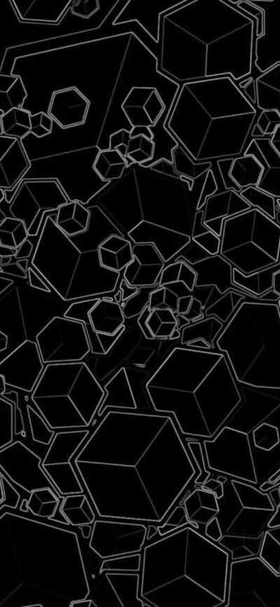 Abstract geometric cubes in black and white, varying sizes create depth and complexity | 4K Wallpaper for Mobile