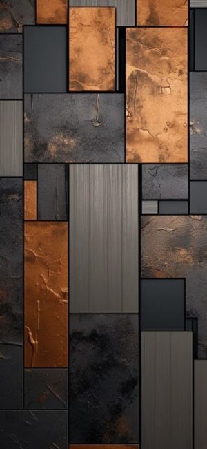 Abstract geometric pattern with copper, dark gray, and black rectangles in a modern industrial style | 4K Wallpaper for Mobile