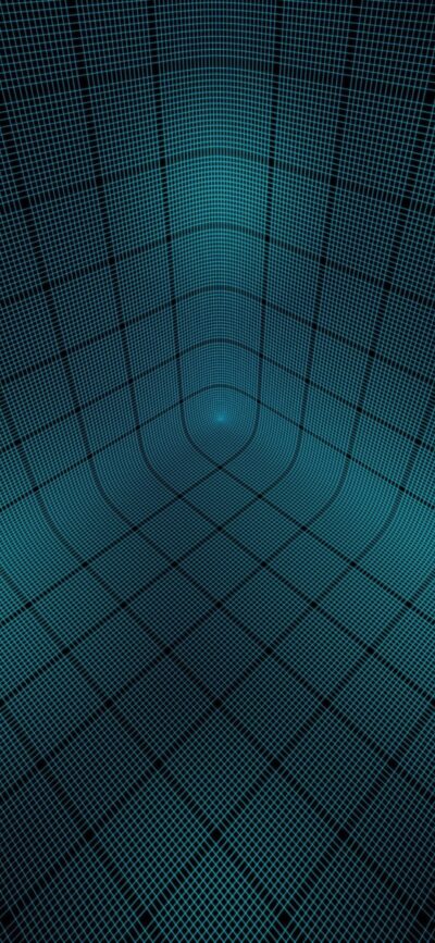 Abstract 3D grid pattern with tunnel effect in teal and black, ideal for tech and sci-fi fans | 4K Wallpaper for Mobile