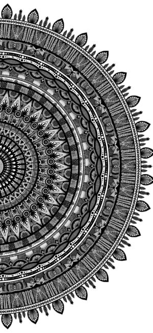 Intricate black and white mandala with geometric symmetry | 4K Wallpaper for Mobile