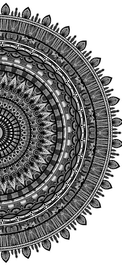 Intricate black and white mandala with geometric symmetry | 4K Wallpaper for Mobile