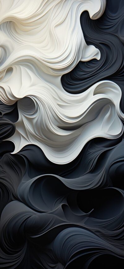 Abstract swirling black, white, and gray patterns, texture resembling waves or fabric folds | 4K Wallpaper for Mobile