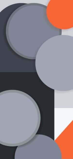 Abstract grey and orange circles with geometric patterns creating a modern minimalistic design | 4K Wallpaper for Mobile