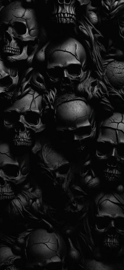 Eerie human skulls pattern with gothic and macabre themes in black and gray | 4K Wallpaper for Mobile