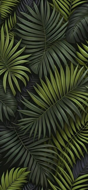 'Vibrant tropical palm leaves in lush greens, creating an exotic jungle vibe. | 4K Wallpaper for Mobile'