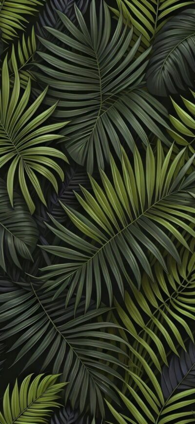 'Vibrant tropical palm leaves in lush greens, creating an exotic jungle vibe. | 4K Wallpaper for Mobile'