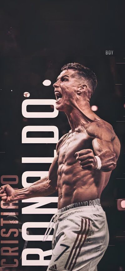 Soccer player celebrating in dynamic pose, showcasing athleticism and passion; dark backdrop | 4K Wallpaper for Mobile