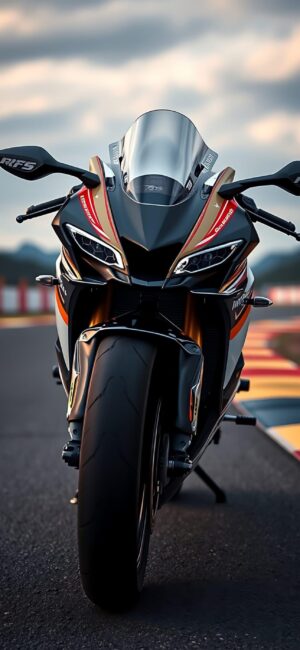 Sleek modern motorcycle on a race track, emphasizing speed and precision with blurred background | 4K Wallpaper for Mobile