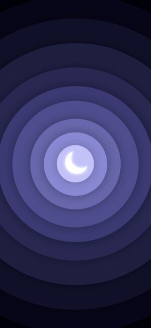 Crescent moon with blue to purple gradient concentric circles for a serene abstract night sky effect | 4K Wallpaper, for Mobile