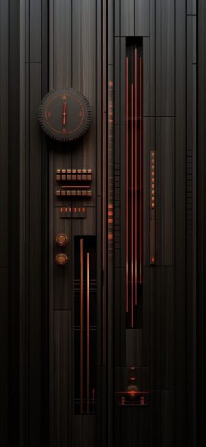 Sleek futuristic design with geometric patterns in black & red; high-tech cyberpunk vibe | 4K Wallpaper, for Mobile