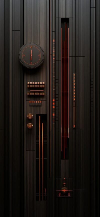 Sleek futuristic design with geometric patterns in black & red; high-tech cyberpunk vibe | 4K Wallpaper, for Mobile