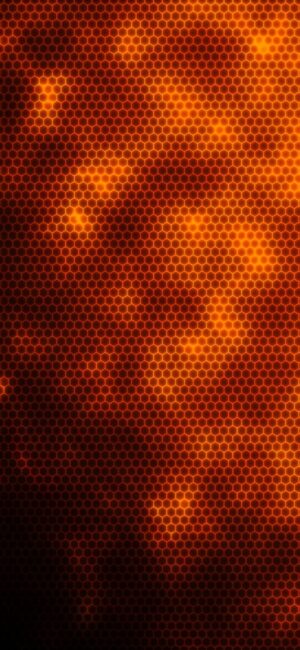 Vibrant abstract design with a hexagonal pattern in orange and black, resembling glowing embers. | 4K Wallpaper for Mobile