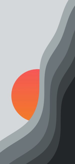 Abstract gray waves with a vibrant orange-red sun design, perfect for a sunset-inspired background | 4K Wallpaper for Mobile