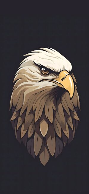 Stylized eagle illustration with detailed feathers on a dark background. Majestic and powerful. | 4K Wallpaper for Mobile