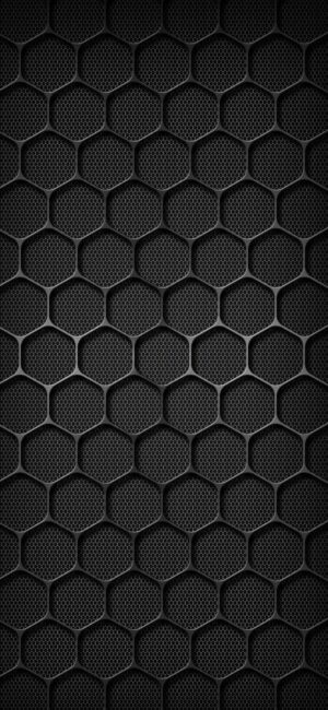 Dark geometric hexagonal pattern | Black and grey abstract background | Modern sleek design | 4K Wallpaper for Mobile