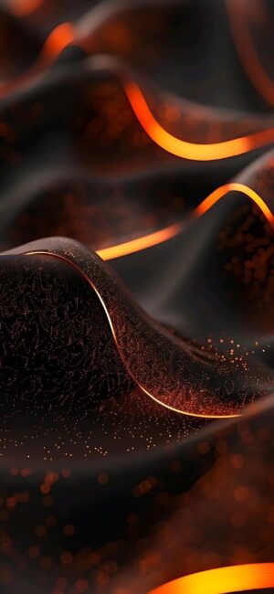 Vibrant orange lines flow over a black background, creating a dynamic wave effect | 4K Wallpaper, for Mobile