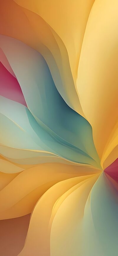 Abstract design wallpaper with swirling yellow, blue, and pink gradients, dynamic flow for a sense of movement | 4K Wallpaper for Mobile