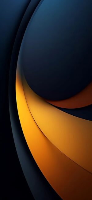 Abstract design with sleek curved shapes in dark blue and vibrant orange tones | 4K Wallpaper for Mobile