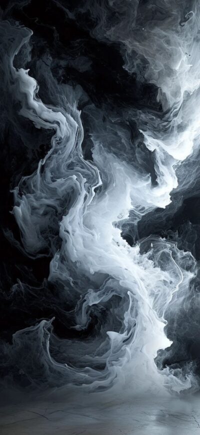 Abstract swirl of white smoke against a dark background, evoking mystery and depth. | 4K Wallpaper, for Mobile