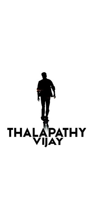 Silhouette of Thalapathy Vijay with text, minimalist design in black and white | 4K Wallpaper for Mobile