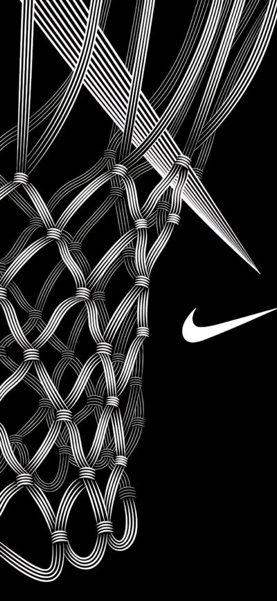 Black & white abstract basketball net with Nike logo, dynamic lines | 4K Wallpaper, for Mobile