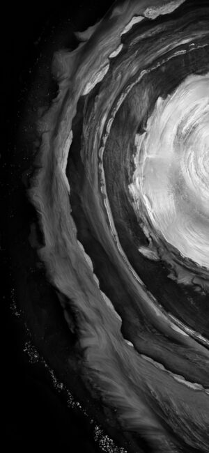 Abstract swirling marble-like design in monochrome, featuring black, white, and grey tones | 4K Wallpaper for Mobile