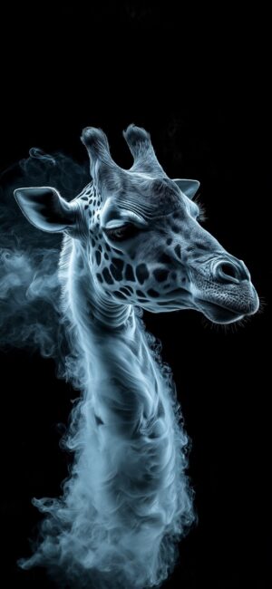 Stylized giraffe in smoky, surreal art against a dark backdrop. Emphasizing wildlife with mystical vibes | 4K Wallpaper for Mobile