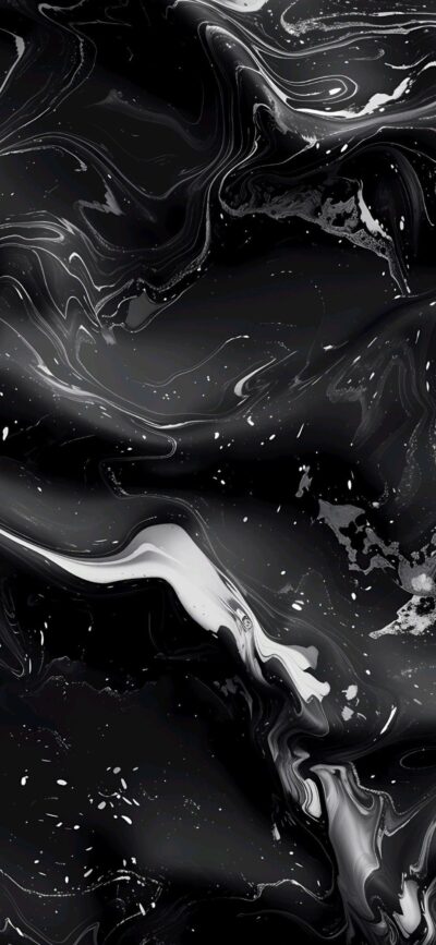 Abstract black and white marble-like pattern with fluid motion | 4K Wallpaper for Mobile