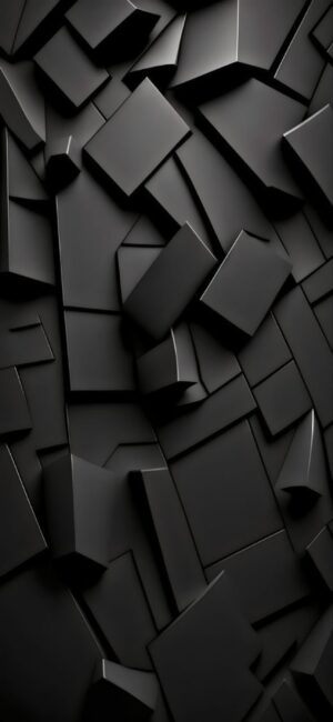 Abstract 3D geometric pattern with shadowed blocks in dark tones for depth | Black & Gray | 4K Wallpaper for Mobile