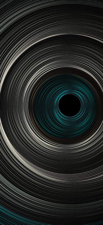 Abstract concentric circular vortex in dark shades of black, gray, teal | 4K Wallpaper for Mobile