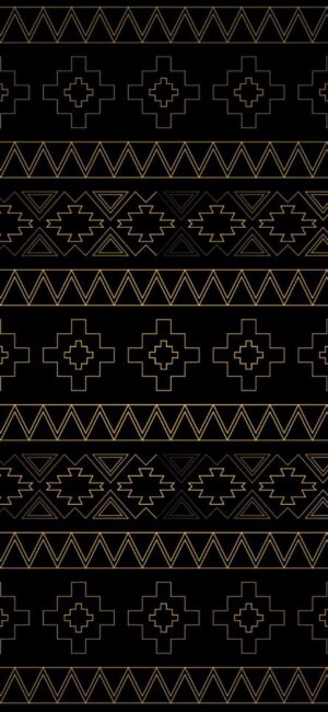 Intricate tribal geometric pattern with crosses and triangles on a dark background | Black & Gold | 4K Wallpaper for Mobile