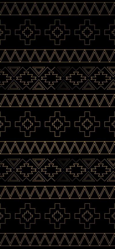 Intricate tribal geometric pattern with crosses and triangles on a dark background | Black & Gold | 4K Wallpaper for Mobile