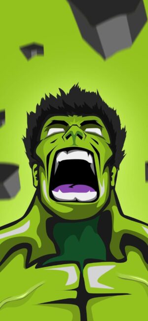 The Incredible Hulk in a powerful pose on a vivid green background | Green & Black | Marvel Superhero | 4K Wallpaper for Mobile