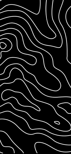 Abstract black wallpaper with wavy white topographic lines for mobile | 4K Wallpaper