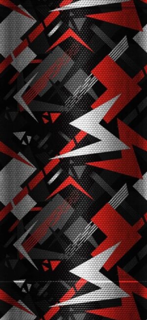 Abstract geometric pattern with sharp angles in red, black, and gray tones for a modern look | 4K Wallpaper, for Mobile