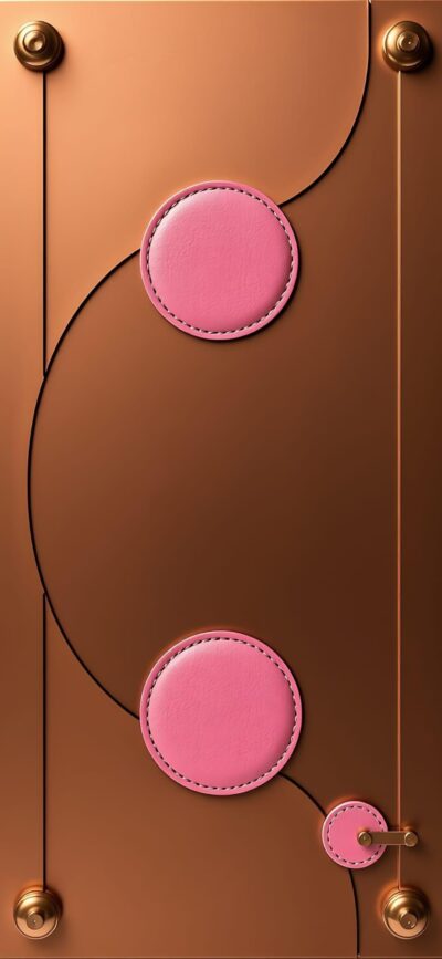 Abstract geometric design with pink stitched circles & copper curves | 4K Wallpaper for Mobile