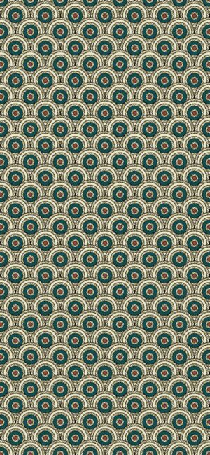 Peacock feather-inspired geometric pattern in retro style with green, beige, and brown colors | 4K Wallpaper | for Mobile